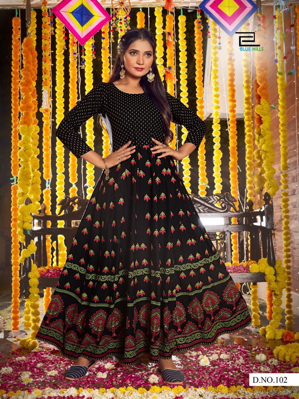 Blue Hills Diwali Night Festive Wear Rayon Printed  Anarkali Long Kurti Collection